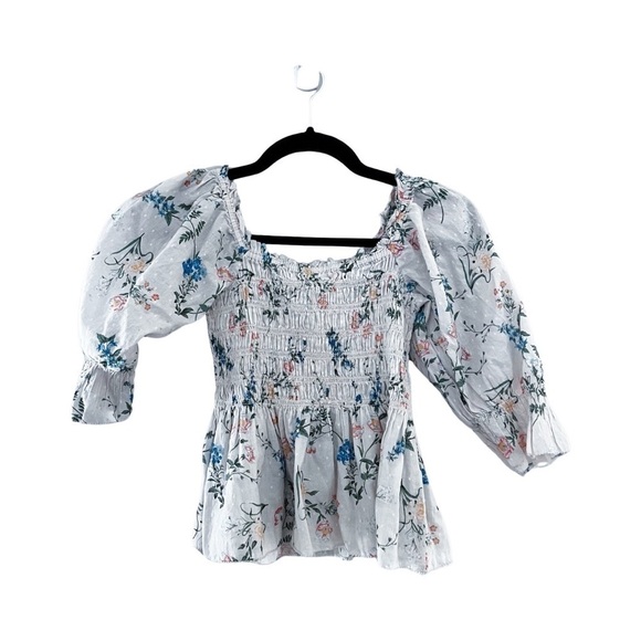 SAYLOR Puff Sleeve Blouse Top Size Small Boho Crop Blue Pink Cream Floral Sz M - Picture 3 of 7